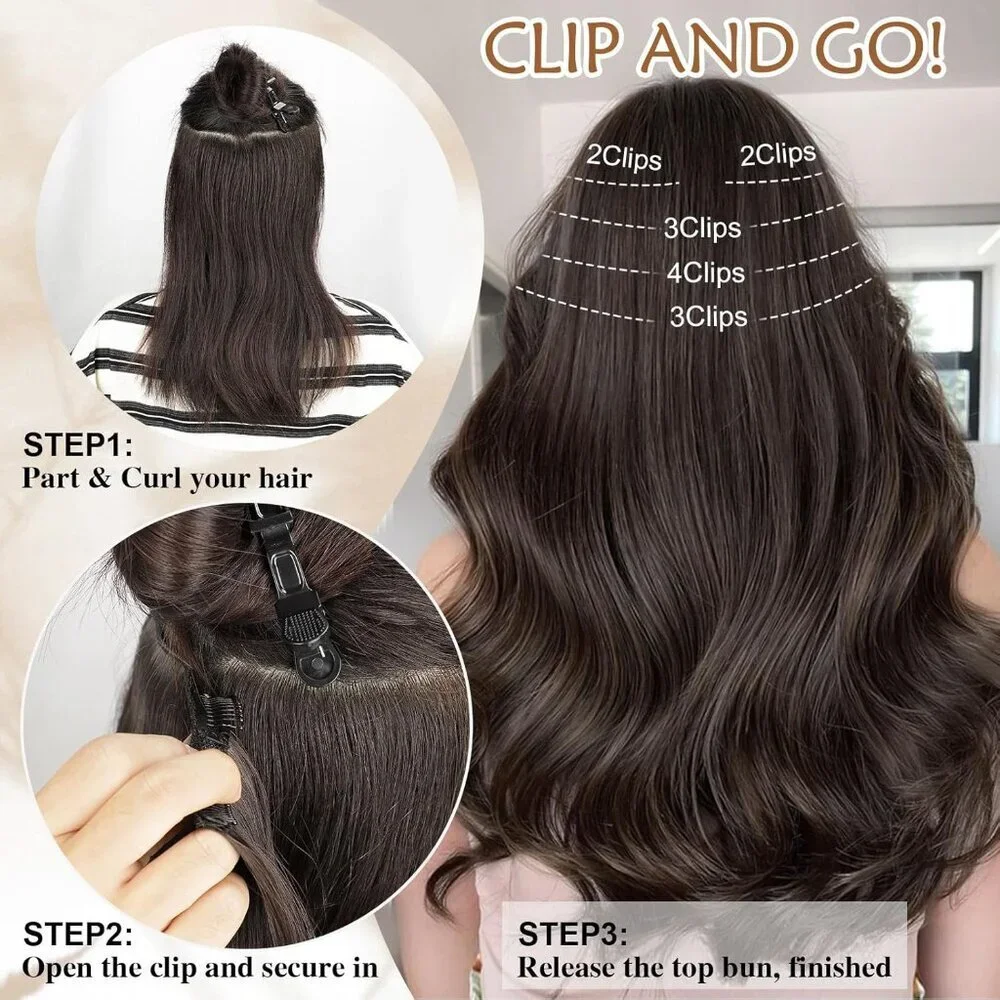 Hair Extensions,20 Inch 5PCS Synthetic Fiber Clip in Hair Extensions Natural Sof